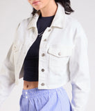Layer on laid-back style with the Trendy Classic Cropped Denim Jacket in white, a jean jacket perfect for casual looks with a cool-girl twist.