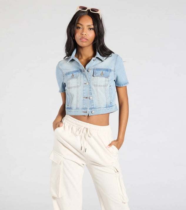 From bold to effortless, the Cutely Casual Short Sleeve Denim Jacket lets you define your vibe with light blue tops that speak your style.