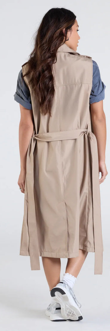 Classic Layer Tie-Front Belted Trench Vest