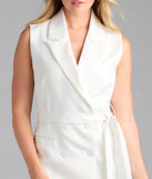 Dress up or down with the Sophisticated Vibe Double-Breasted Longline Vest, a trendy ivory blazer that delivers structure and style on the go.