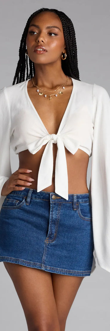 Trendy women’s tops in white, like the Meet For Golden Hour Tie-Front Top, bring effortless style for fall layering, lounging, or going out.