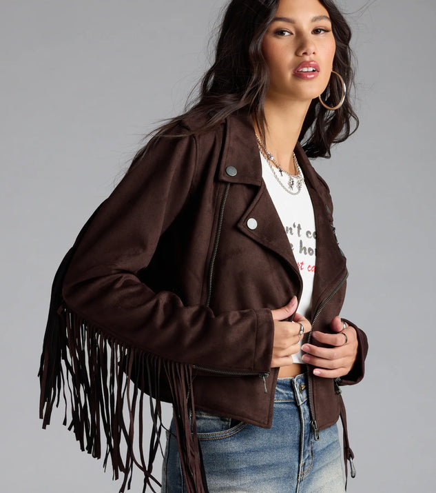 Stylish Out West Faux Suede Fringe Moto Jacket | Windsor