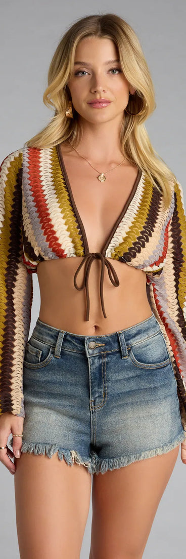 Coastal Crush Striped Crochet Tie-Front Crop Top