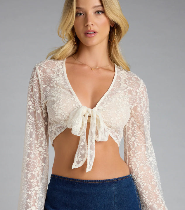 Sweetly Sheer Lace Tie Front Crop Top | Windsor
