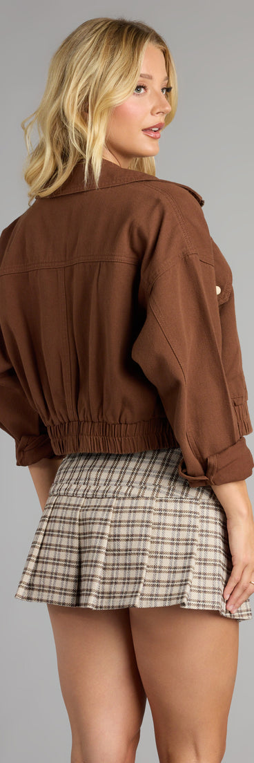 Layer the Street Cue Crop Denim Bomber Jacket with fall outfits or back to campus looks—perfect for staying stylish on cool seasonal nights.