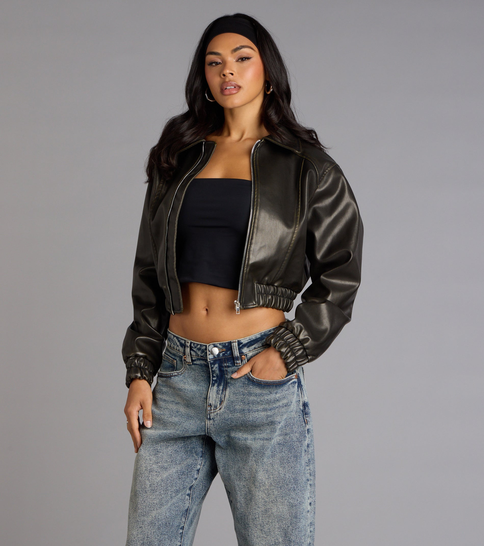 Cool Factor Faux Leather Bomber Jacket | Windsor