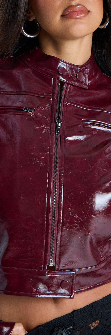 This piece brings trend-right energy to the Edge Factor Moto Crop Jacket, perfect for fall outfits that stand out.