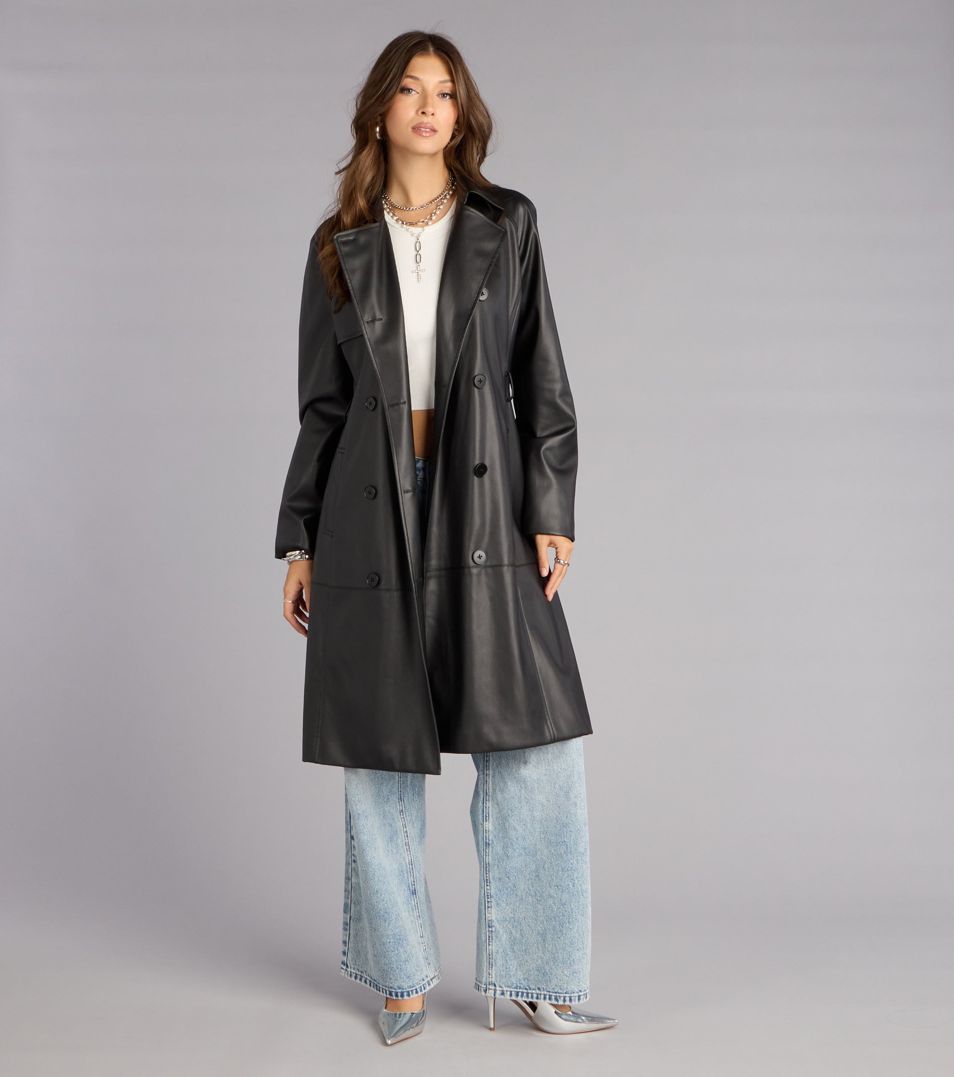 Iconic Muse Faux Leather Belted Trench Coat | Windsor