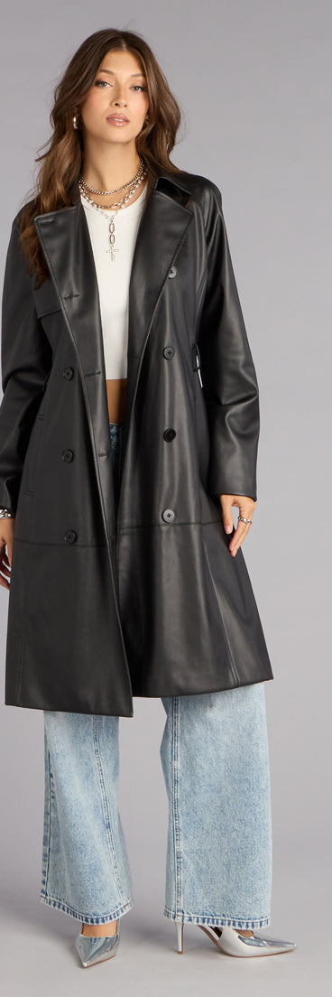 Iconic Muse Faux Leather Belted Trench Coat