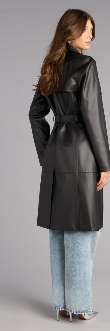 Iconic Muse Faux Leather Belted Trench Coat