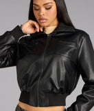 Cool Intentions Faux Leather Bomber Jacket