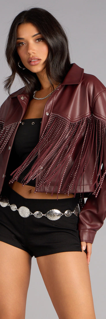 Cause A Scene Stud Fringe Faux Leather Shacket