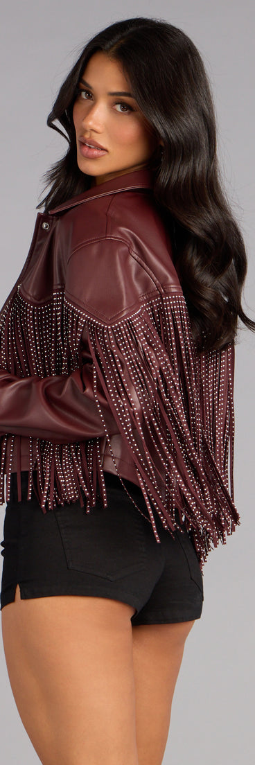 Cause A Scene Stud Fringe Faux Leather Shacket