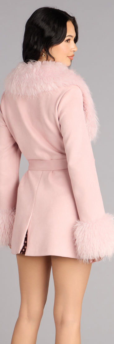 Cold Girl Couture Faux Fur Suede Trench Coat