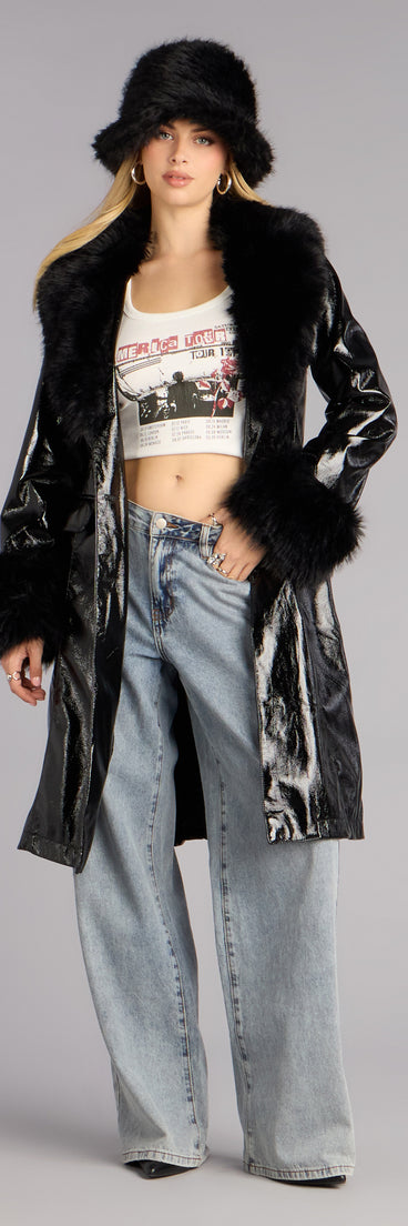 Glam Games Faux Fur Trim Trench Coat