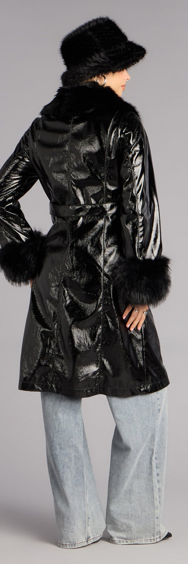 Glam Games Faux Fur Trim Trench Coat