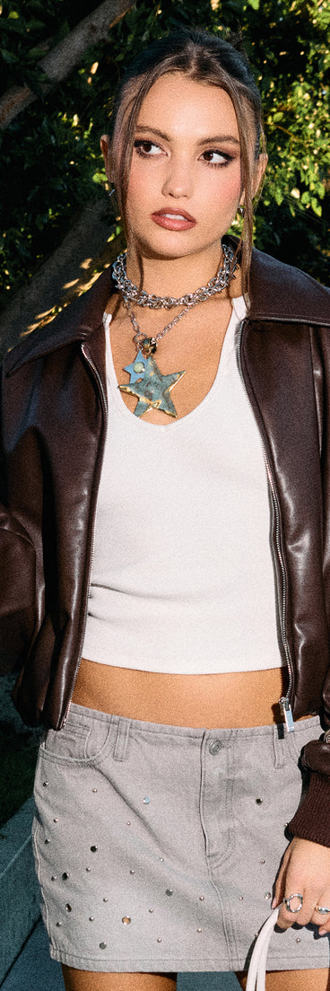 Effortless Edge Faux Leather Bomber Jacket