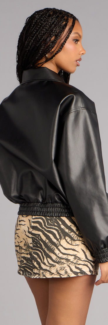 Off Duty Cool Faux Leather Zip Up Bomber