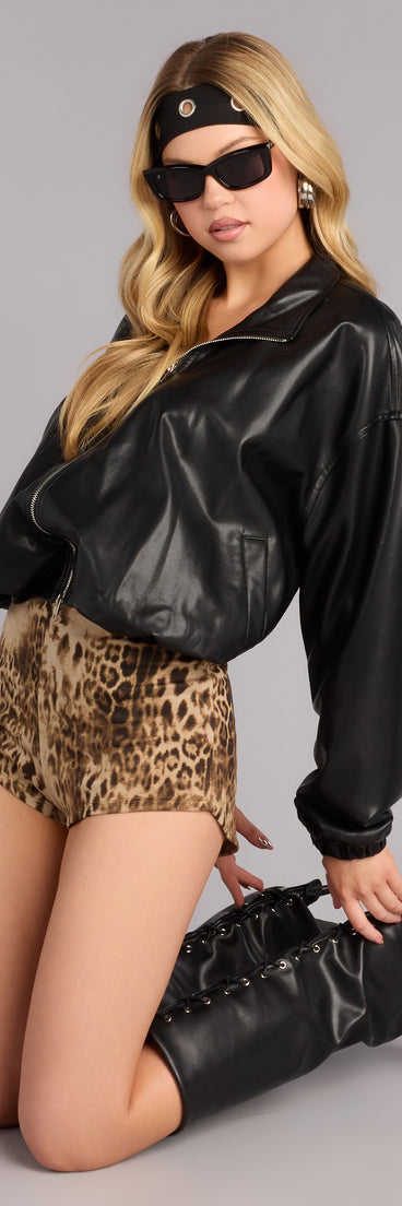Major Vibe Faux Leather Bubble Hem Bomber Jacket