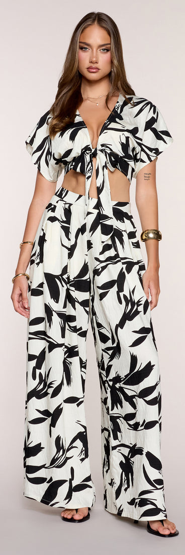 Breezy Vibe Tropical Print Tie-Front Top
