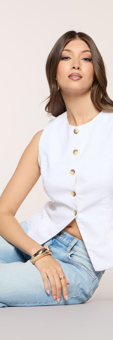 Buttoned Up Crew Neck Vest