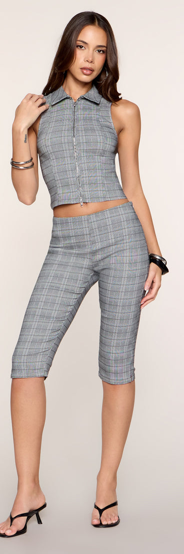 Plaid Attitude Collared Zip-Up Vest