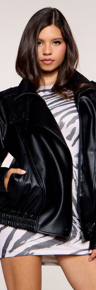 Street Mode Faux Leather Bomber Jacket