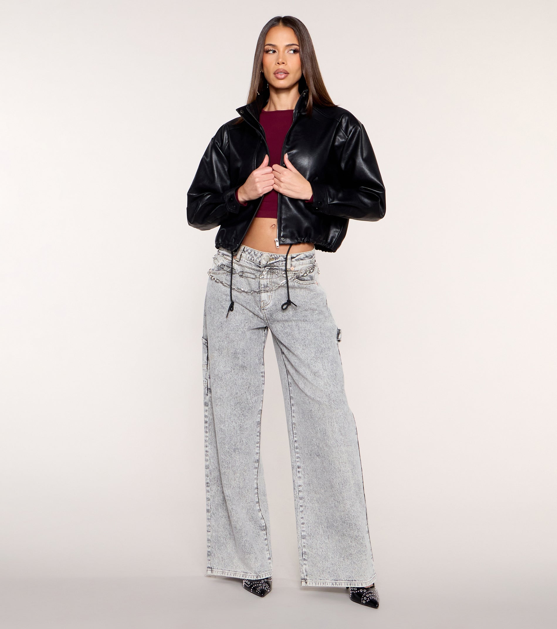 ダッフィ Zip It Faux Leather Funnel Neck Jacket | Windsor