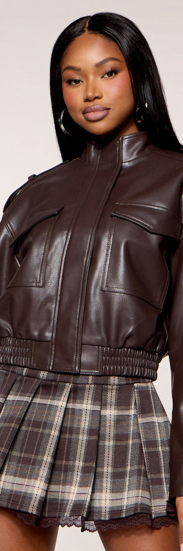 Downtown Edge Faux Leather Bomber Jacket