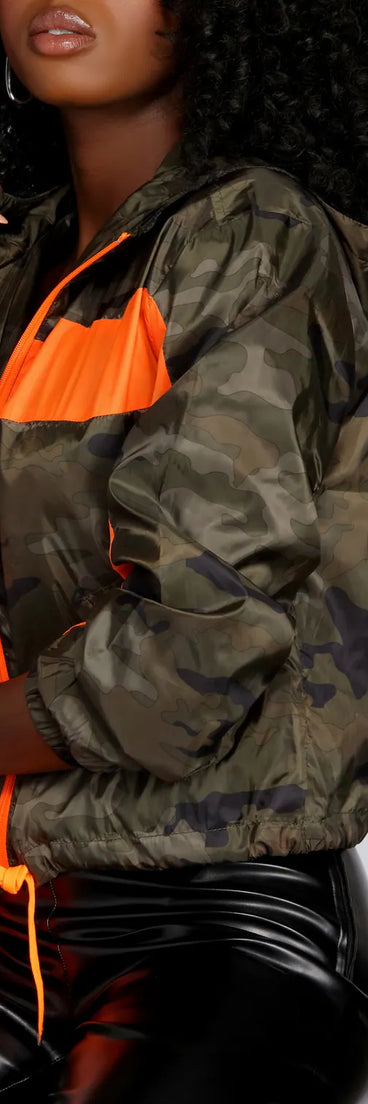 Camo Contrast Zip-Front Jacket