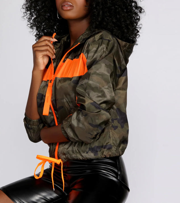 Camo Contrast Zip-Front Jacket