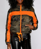 Camo Contrast Zip-Front Jacket