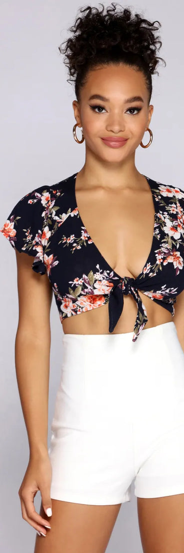 Flutter With Floral Tie Front Top
