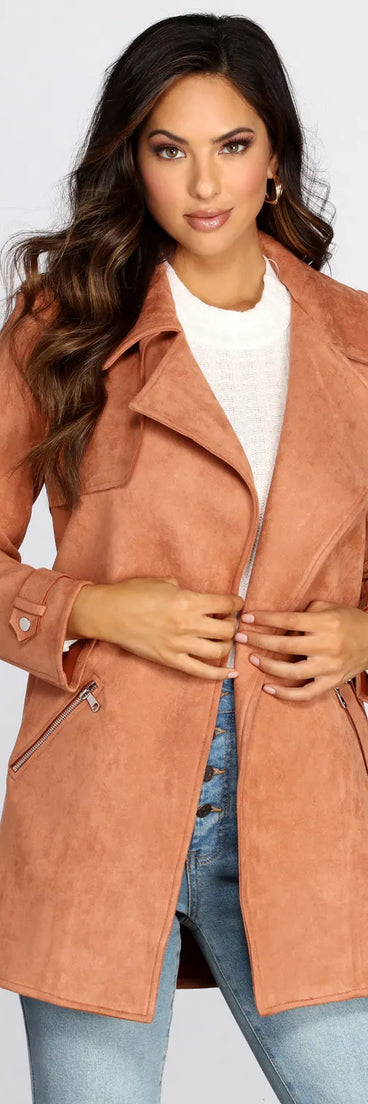Flyin' First Class Faux Suede Trench Coat