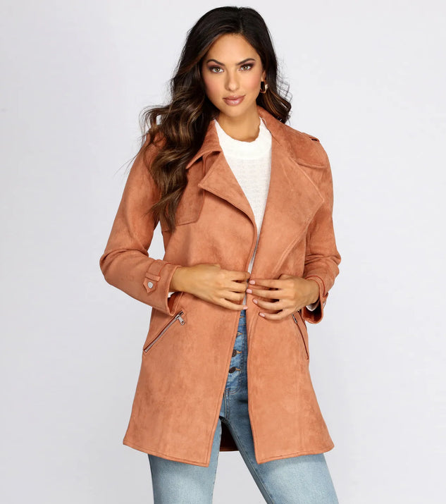 Flyin' First Class Faux Suede Trench Coat