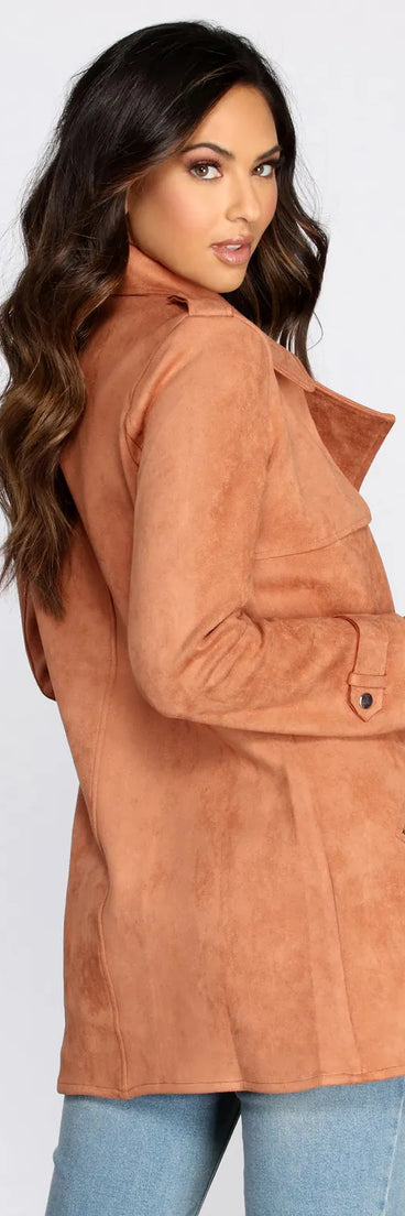 Flyin' First Class Faux Suede Trench Coat