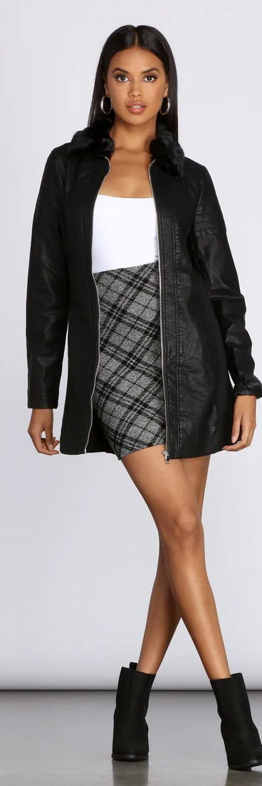 Faux Leather Long Line Jacket