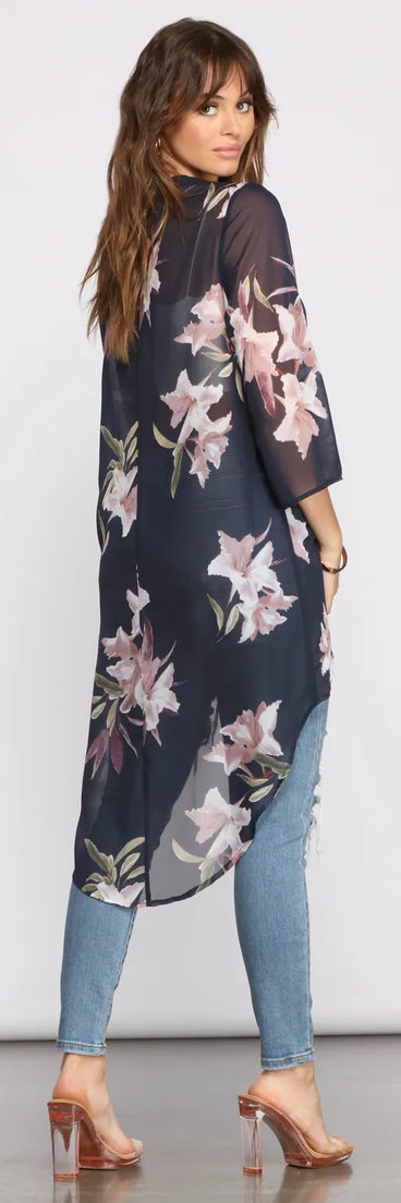 Floral Passion Chiffon High Low Kimono