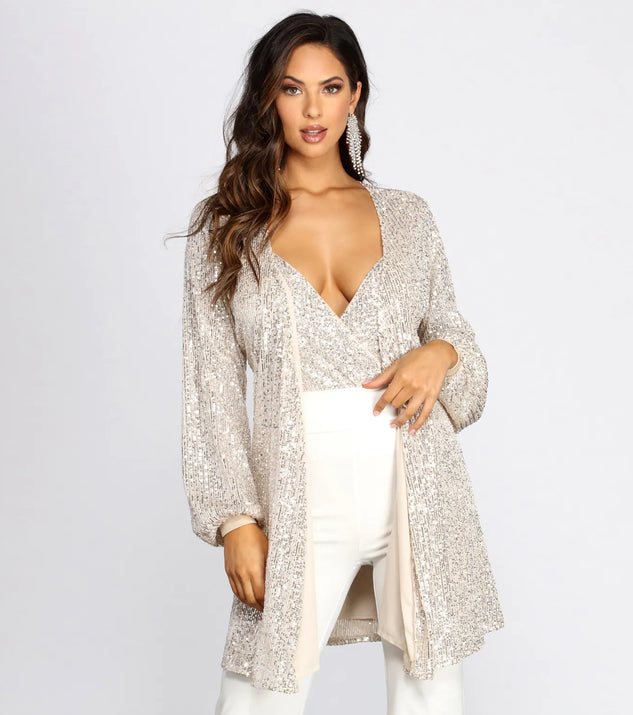 Stunner In Sequins Long Sleeve Trench