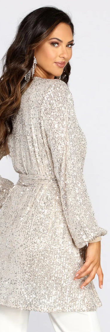 Stunner In Sequins Long Sleeve Trench