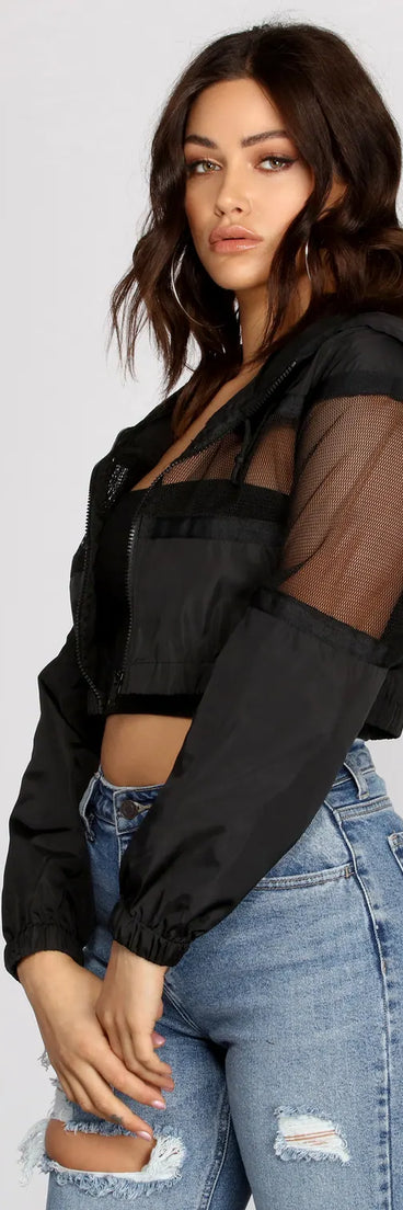 In The Sheer Mesh Nylon Cropped Jacket