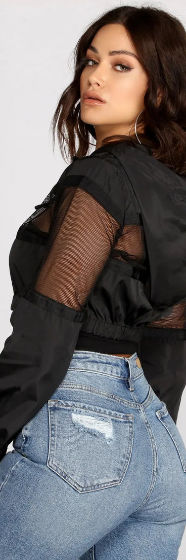 In The Sheer Mesh Nylon Cropped Jacket