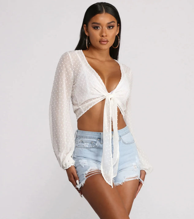 Polka Dot Woven Tie Front Top