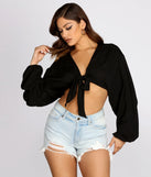 Blousant Sleeve Tie Front Top