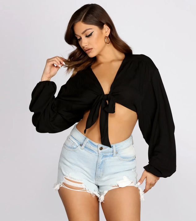 Blousant Sleeve Tie Front Top