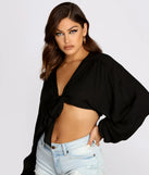 Blousant Sleeve Tie Front Top
