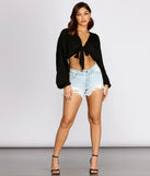 Blousant Sleeve Tie Front Top