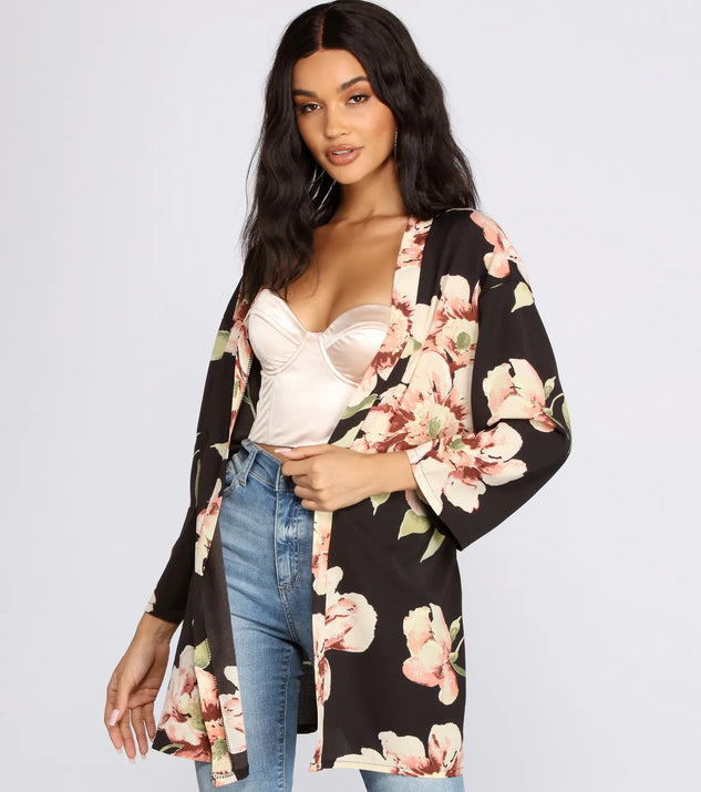 Wildflower Floral Belted Kimono