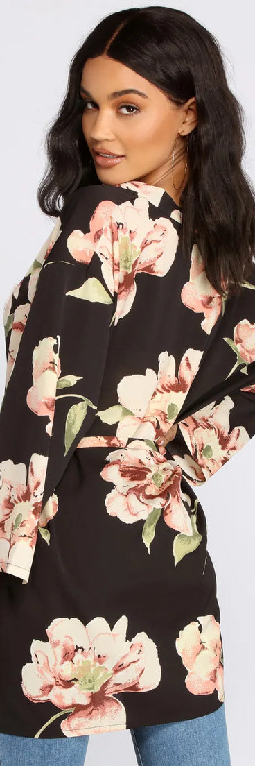 Wildflower Floral Belted Kimono