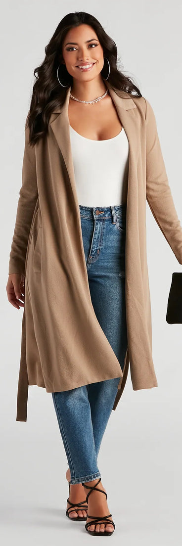 Making Moves Tie Waist Trench